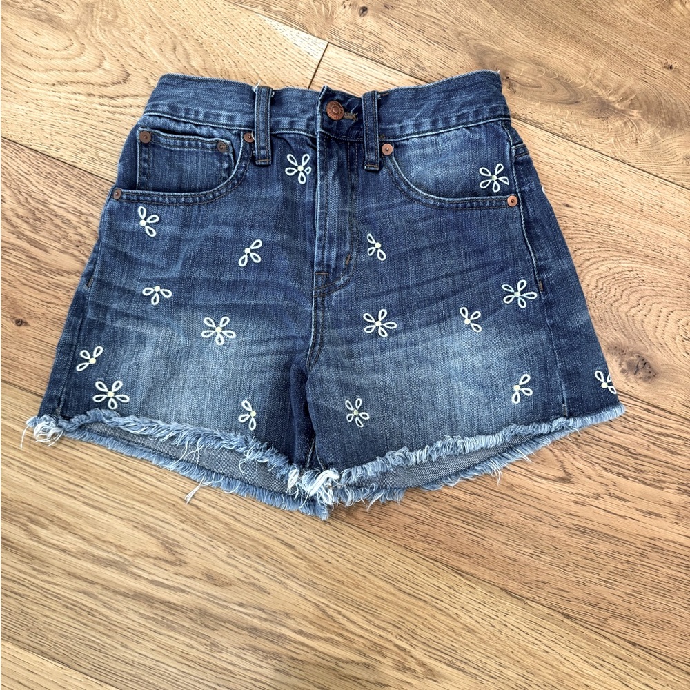 Madewell Blue Jean Shorts with White Daisy Embroidery
